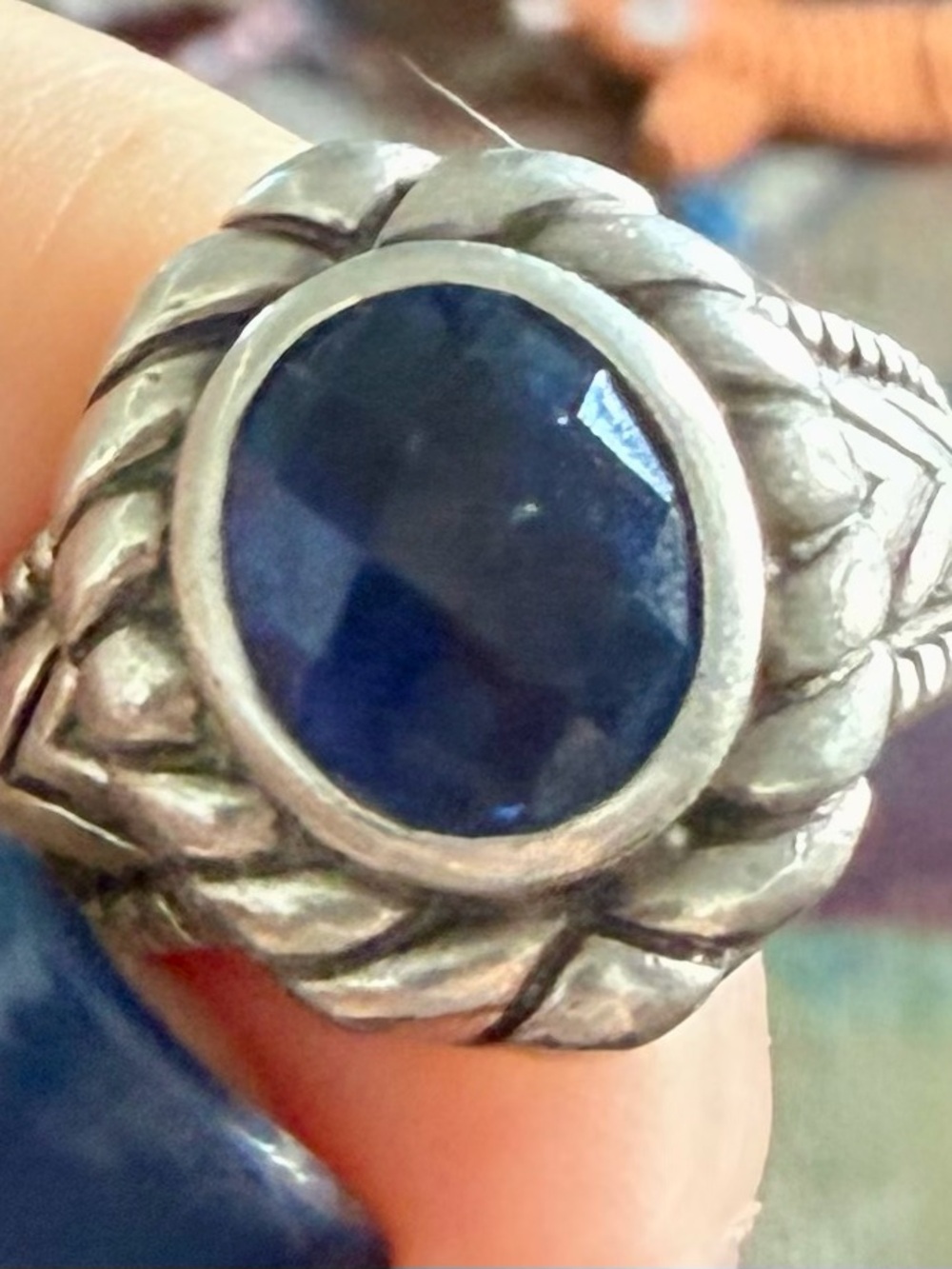 John Hardy Silver Ring with Blue Faceted Gem size 7